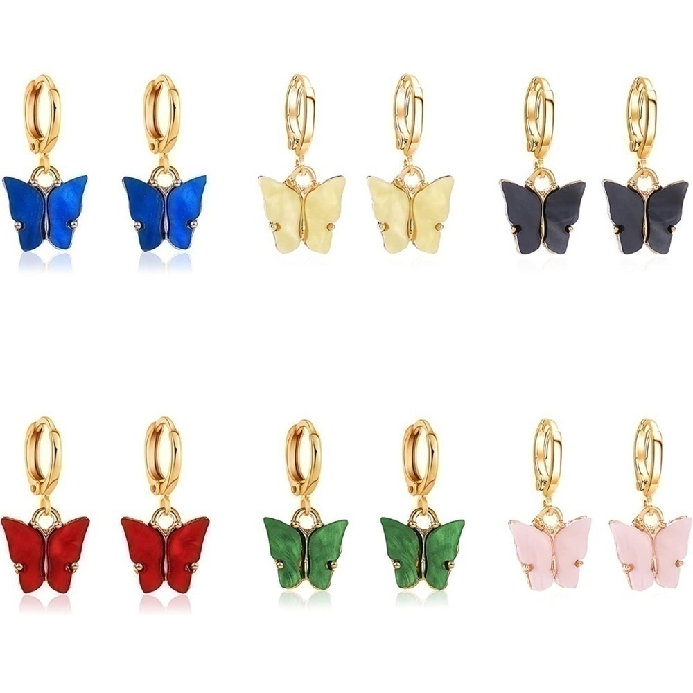 𝅺SALE💚 any 3 for $18 💚 Hoop Huggie Butterfly Earrings Pink Emerald Gold  NWT